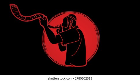 Jewish blowing the shofar horn cartoon graphic vector