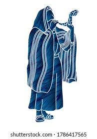Jewish blowing the shofar horn cartoon graphic vector
