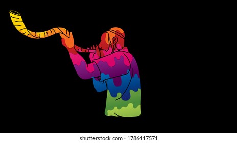 Jewish Blowing The Shofar Horn Cartoon Graphic Vector