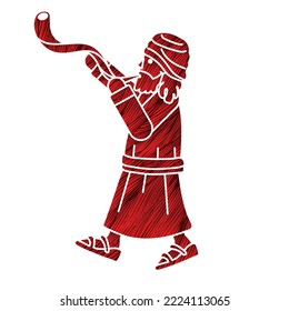 Jewish Blowing the Shofar Kudu Horn Cartoon Graphic Vector