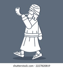 Jewish Blowing the Shofar Sheep Horn Cartoon Graphic Vector