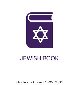 Jewish book element in flat simple style on white background. Jewish book icon, with text name concept template