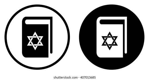 Jewish book icon in circle . Book icon with David star . Vector illustration
