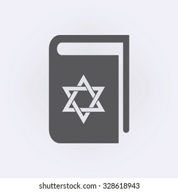 Jewish book icon . Book icon with David star . Vector illustration