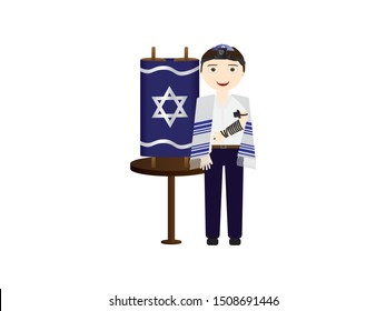 Jewish Boy Holding Torah Scroll