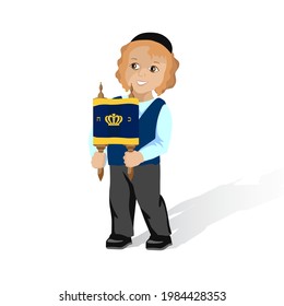 A Jewish boy with a Torah scroll. Clip art for Jewish holiday Simchat Torah.