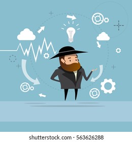 Jewish Business Man Showing Finance Chart Graph Report Vector Illustration