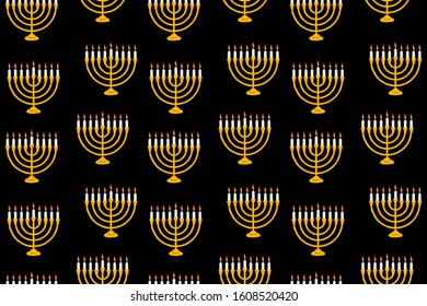 Jewish candle pattern, dark backround, Festive poster print . Vector vintage illustration.