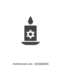 Jewish Candle vector icon. filled flat sign for mobile concept and web design. Candle with David star glyph icon. Symbol, logo illustration. Vector graphics