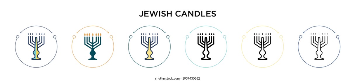 Jewish candles icon in filled, thin line, outline and stroke style. Vector illustration of two colored and black jewish candles vector icons designs can be used for mobile, ui, web