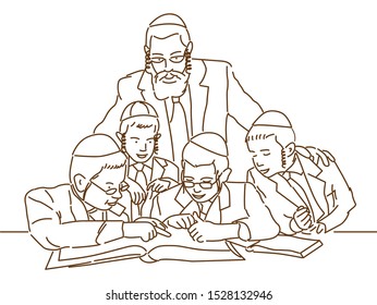 Jewish children study. Vector illustration