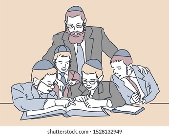 Jewish children study. Vector illustration