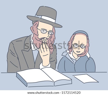 Jewish children study. Vector illustration