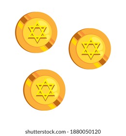 jewish coins with golden star hanukkah vector illustration design