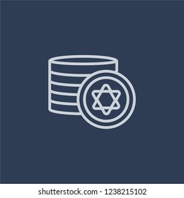 Jewish Coins icon. Trendy flat vector line Jewish Coins icon on dark blue background from Religion  collection. 