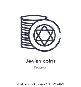 jewish coins outline icon. isolated line vector illustration from religion collection. editable thin stroke jewish coins icon on white background