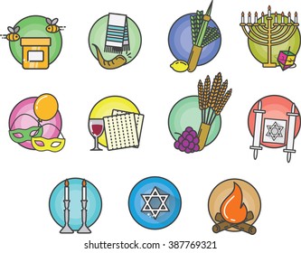 Jewish Colorful Calendar Icons.