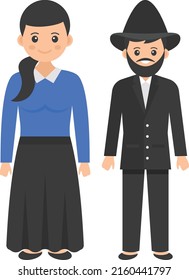 Jewish couple standing together Concept, knee-length cotton robe worn by Man and woman praying with a tallit vector color icon design, World Indigenous Peoples symbol, character in casual clothes Sign