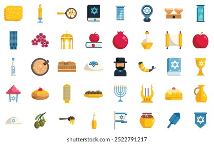 Jewish culture and religion icons showing israel and hanukkah celebrating with traditional food and symbols