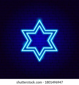 Jewish David Star Neon Sign. Vektorgrafik von Israel Promotion.