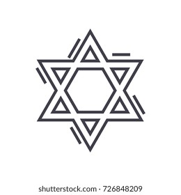 jewish david star vector line icon, sign, illustration on background, editable strokes