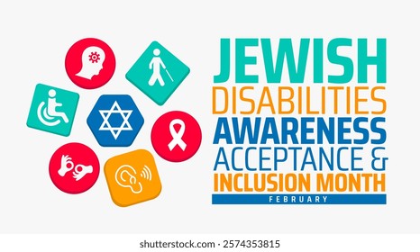 Jewish Disabilities Awareness, Acceptance and Inclusion Month background banner or poster design template. observed every year in February. Holiday concept. Use to any Template, card, poster, placard.