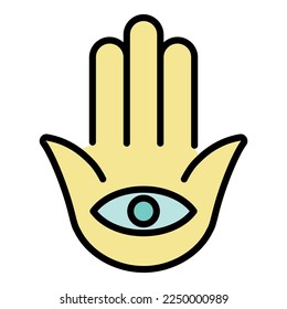 Jewish eye palm icon. Outline jewish eye palm vector icon color flat isolated on white