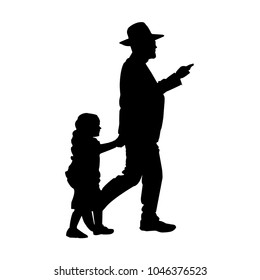 Jewish family. Father and daughter. Silhouette. Vector illustration of isolated background. Orthodox.