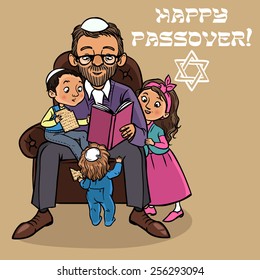 Jewish family reading passover story - pesah Agada