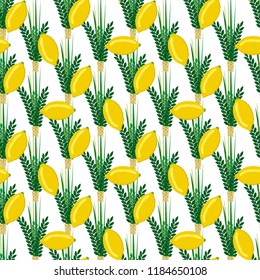 Jewish festival of Sukkot traditional seamless pattern judaism background religion festival citrus willow vector illustration. 