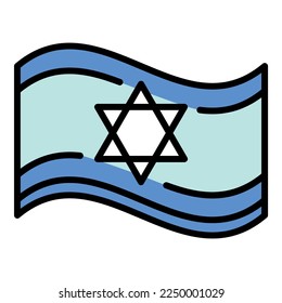 Jewish flag icon. Outline jewish flag vector icon color flat isolated on white