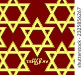 Jewish flag iron star symbol emblem with bold text on dark red background to commemorate Tisha B