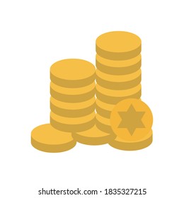 Jewish gelt coins flat style icon design, Hanukkah holiday celebration judaism religion festival traditional and culture theme Vector illustration