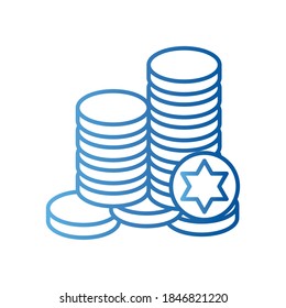 Jewish gelt coins gradient style icon design, Hanukkah holiday celebration judaism religion festival traditional and culture theme Vector illustration