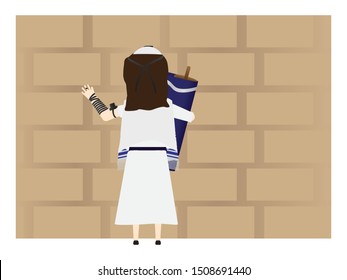 Jewish Girl Holding Torah Near the Holy Western Wall