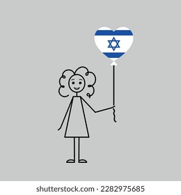 jewish girl, love Israel sketch, female character with a heart shaped balloon