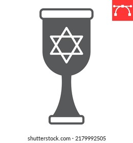 Jewish goblet glyph icon, hanukkah and holiday, jewish chalice vector icon, vector graphics, editable stroke solid sign, eps 10.