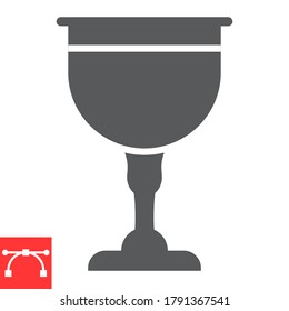 Jewish goblet glyph icon, rosh hashanah and Jewish cup, chalice sign vector graphics, editable stroke solid icon, eps 10