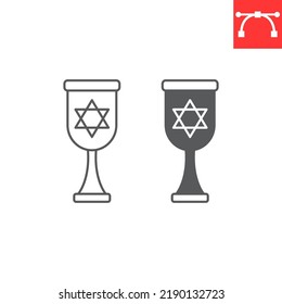 Jewish goblet line and glyph icon, hanukkah and holiday, jewish chalice vector icon, vector graphics, editable stroke outline sign, eps 10.
