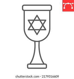Jewish goblet line icon, hanukkah and holiday, jewish chalice vector icon, vector graphics, editable stroke outline sign, eps 10.