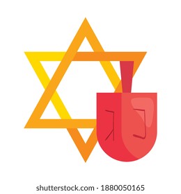 jewish golden star hanukkah and dreidel vector illustration design
