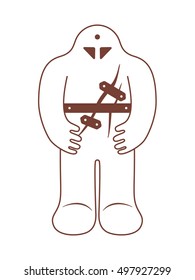 Jewish Golem. Medieval city legend from Prague. Giant clay monster. Vector illustration