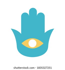 Jewish hamsa flat style icon design, Hanukkah holiday celebration judaism religion festival traditional and culture theme Vector illustration