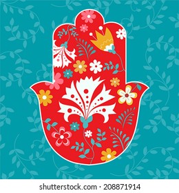 Jewish hamsa hand amulet with floral