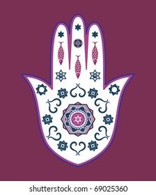 Jewish hamsa hand amulet - or Miriam hand, vector illustration