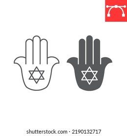 Jewish hamsa line and glyph icon, hanukkah and talisman, hamesh hand vector icon, vector graphics, editable stroke outline sign, eps 10.