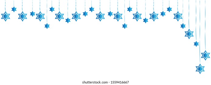 Jewish Hanging Star of David Blue White Banner Asymmetric Background