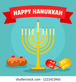 Jewish happy hanukkah concept background. Flat illustration of jewish happy hanukkah vector concept background for web design