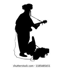 Jewish. Hasidim.  Vector illustration of an isolated background. Vector illustration. The Jew plays the guitar and sings. Silhouette