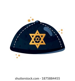 jewish hat with star hanukkah celebration traditional icon vector illustration design
